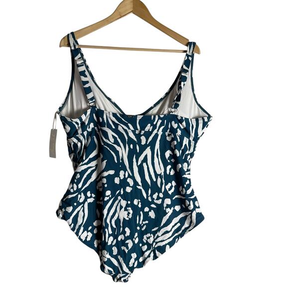Anne Cole V-Wire Blue Jungle Fever Print One Piece Swimsuit Plus Size 24W - Picture 10 of 11